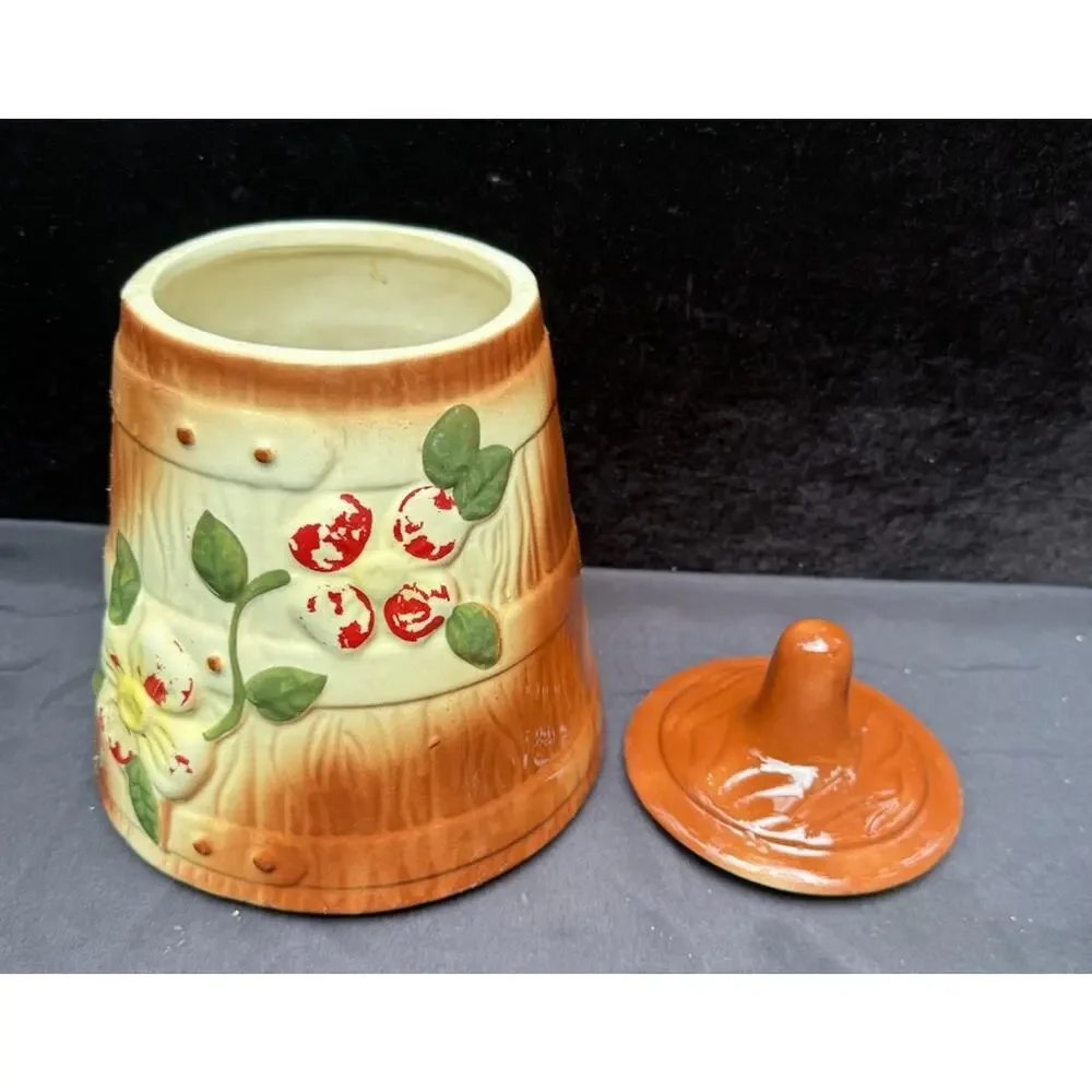 Vintage McCoy Pottery Butter Churn Dogwood Floral Cookie Jar c 1940s Made in USA
